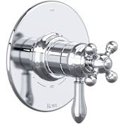 Rohl Arcana Two Independent and One Shared Function Thermostatic Valve Trim Only with Single Cross / Lever Handle, Integrated Diverter, and Volume Control - Less Rough In Polished Chrome