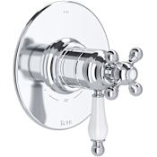 Rohl Arcana Two Independent and One Shared Function Thermostatic Valve Trim Only with Single Cross / Lever Handle, Integrated Diverter, and Volume Control - Less Rough In Polished Chrome