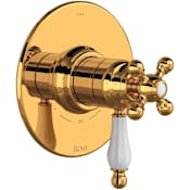 Rohl Arcana Two Independent and One Shared Function Thermostatic Valve Trim Only with Single Cross / Lever Handle, Integrated Diverter, and Volume Control - Less Rough In Italian Brass