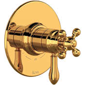 Rohl Arcana Two Independent Function Thermostatic Valve Trim Only with Single Cross / Lever Handle, Integrated Diverter, and Volume Control - Less Rough In Italian Brass