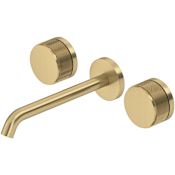Rohl Amahle 1.2 GPM Wall Mounted Widespread Bathroom Faucet with Wheel Handles Antique Gold