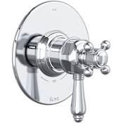 Rohl Acqui Two Independent and One Shared Function Thermostatic Valve Trim Only with Single Cross / Lever Handle, Integrated Diverter, and Volume Control - Less Rough In Polished Chrome