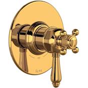 Rohl Acqui Two Independent Function Thermostatic Valve Trim Only with Single Cross / Lever Handle, Integrated Diverter, and Volume Control - Less Rough In Italian Brass