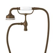 Rohl Perrin and Rowe Tub Filler Hand Shower with White Porcelain Handle, Cradle, and 60" Hose English Bronze