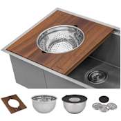 Ruvati Accessories Mixing Bowl and Colander with Composite Platform (Complete Set) for Workstation Sinks Mahogany / Stainless Steel