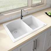 Ruvati epiGranite 33" Undermount Double Basin Granite Composite Kitchen Sink with Sound Dampening Arctic White