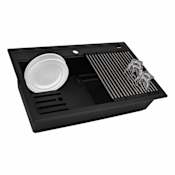 Ruvati epiCube 33-7/8" Drop In Single Basin Granite Composite Kitchen Sink with Basket Strainer and Cutting Board Matte Black