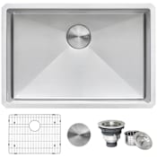 Ruvati Gravena 26" Undermount Single Basin 16 Gauge Stainless Steel Kitchen Sink with Basin Rack and Basket Strainer Stainless Steel