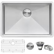 Ruvati Gravena 28" Undermount Single Basin 16 Gauge Stainless Steel Kitchen Sink with Basin Rack and Basket Strainer Stainless Steel