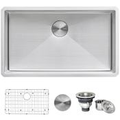 Ruvati Gravena 30" Undermount Single Basin 16 Gauge Stainless Steel Kitchen Sink with Basin Rack and Basket Strainer Stainless Steel