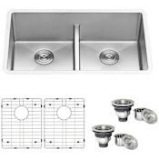 Ruvati Gravena 32" Undermount Double Basin 16 Gauge Stainless Steel Kitchen Sink with 2 Basin Racks and 2 Basket Strainers Stainless Steel