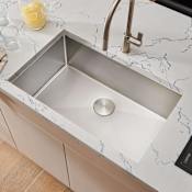 Ruvati Gravena 35" Undermount Single Basin Stainless Steel Kitchen Sink with Basin Rack and Basket Strainer Stainless Steel