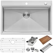 Ruvati Tirana 33" Drop-In Single Basin Stainless Steel Kitchen Sink with Bottom Grid, Basket Strainer and Sound Dampening Stainless Steel