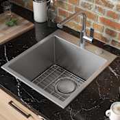 Ruvati Tirana Pro 18" Drop In Single Basin Stainless Steel Kitchen Sink with Basin Rack and Basket Strainer Stainless Steel
