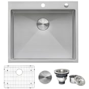 Ruvati Tirana 25" Drop In Single Basin 16 Gauge Stainless Steel Kitchen Sink with Basin Rack and Basket Strainer Stainless Steel