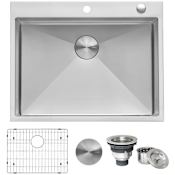 Ruvati Tirana 28" Drop In Single Basin 16 Gauge Stainless Steel Kitchen Sink with Basin Rack and Basket Strainer Stainless Steel