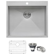 Ruvati Tirana 25" Drop In Single Basin 16 Gauge Stainless Steel Kitchen Sink with Basin Rack and Basket Strainer Stainless Steel