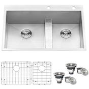 Ruvati Tirana 33" Drop In Double Basin 16 Gauge Stainless Steel Kitchen Sink with 2 Basin Racks and 2 Basket Strainers Stainless Steel