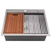Ruvati Vino 25" Drop In Single Basin Stainless Steel Kitchen Sink with Basin Rack, Basket Strainer, and Cutting Board Stainless Steel