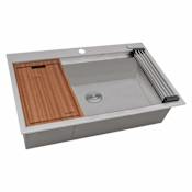Ruvati Vino 27" Drop In Single Basin Stainless Steel Kitchen Sink with Basin Rack, Basket Strainer, and Cutting Board Stainless Steel