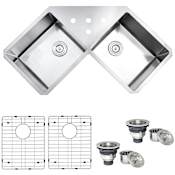 Ruvati Gravena 43-3/4" Undermount Double Basin 16 Gauge Stainless Steel Kitchen Sink with 2 Basin Racks and 2 Basket Strainers Stainless Steel