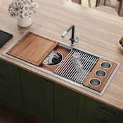 Ruvati Dual-Tier 45" Drop In Single Basin Stainless Steel Kitchen Sink with Basket Strainer, Colander and Cutting Board Stainless Steel