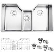 Ruvati Gravena 35" Undermount Triple Basin 16 Gauge Stainless Steel Kitchen Sink with 3 Basin Racks and 3 Basket Strainers Stainless Steel