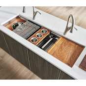 Ruvati Dual Tier 57" Undermount Single Basin Stainless Steel Kitchen Sink Includes Colander, Cutting Board, Basket Strainer, and Sink Grid Stainless Steel