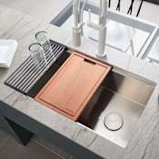 Ruvati Veniso 36" Undermount Single Basin Stainless Steel Kitchen Sink with Basin Rack, Basket Strainer and Cutting Board Stainless Steel