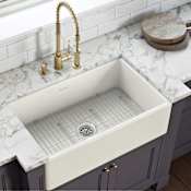 Ruvati Fiamma 33" Farmhouse Single Basin Fireclay Kitchen Sink with Basin Rack and Basket Strainer Biscuit