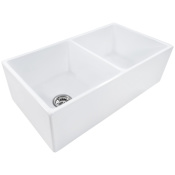 Ruvati Fiamma 33" Farmhouse Double Basin Fireclay Kitchen Sink with Sound Dampening White