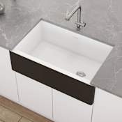 Ruvati Fiamma 30" Farmhouse Single Basin Fireclay Kitchen Sink with Basin Rack and Basket Strainer Black / White