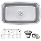 Ruvati Parmi 31-1/4" Undermount Single Basin 16 Gauge Stainless Steel Kitchen Sink with Basin Rack and Basket Strainer Stainless Steel
