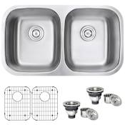 Ruvati Parmi 32-1/4" Undermount Double Basin 16 Gauge Stainless Steel Kitchen Sink with 2 Basin Racks and 2 Basket Strainers Stainless Steel