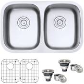 Ruvati Parmi 29" Undermount Double Basin 16 Gauge Stainless Steel Kitchen Sink with 2 Basin Racks and 2 Basket Strainers Stainless Steel