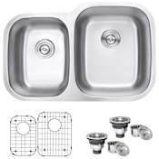 Ruvati Parmi 32" Undermount Double Basin 16 Gauge Stainless Steel Kitchen Sink with 2 Basin Racks and 2 Basket Strainers Stainless Steel