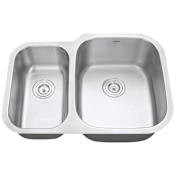 Ruvati Parmi 29" Undermount Double Basin Stainless Steel Kitchen Sink with Basin Rack and Basket Strainer Stainless Steel