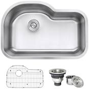 Ruvati Parmi 31-1/2" Undermount Single Basin 16 Gauge Stainless Steel Kitchen Sink with Basin Rack and Basket Strainer Stainless Steel