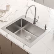 Ruvati Modena 25" Drop-In Single Basin Stainless Steel Kitchen Sink Includes Basket Strainer and Sink Grid Stainless Steel