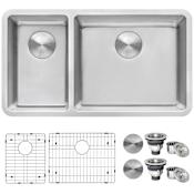 Ruvati Modena 32" Undermount Double Basin 16 Gauge Stainless Steel Kitchen Sink with 2 Basin Racks and 2 Basket Strainers Stainless Steel