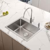 Ruvati Modena 23" Drop-In Single Basin Stainless Steel Kitchen Sink Includes Basket Strainer and Sink Grid Stainless Steel