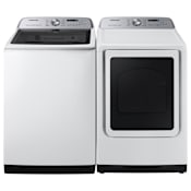 Samsung 28 Inch Wide 5.2 Cu. Ft. Top Load Washer and 27 Inch Wide 7.4 Cu. Ft. Electric Dryer Laundry Pair White