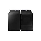 Samsung 28 Inch Wide 5.4 Cu. Ft. Top Load Washer and 27 Inch Wide 7.4 Cu. Ft. Gas Dryer Laundry Pair Brushed Black