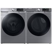 Samsung 27 Inch Wide 4.5 Cu. Ft. Front Loading Washer and 27 Inch Wide 7.5 Cu. Ft. Front Loading Gas Dryer Laundry Pair with Steam Sanitize+ Platinum