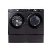 Samsung 27 Inch Wide 4.5 Cu. Ft. Front Load Washer and 27 Inch Wide 7.5 Cu. Ft. Gas Dryer Laundry Pair with Pedestal Brushed Black