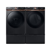 Samsung 27 Inch Wide 5 Cu. Ft. Front Load Washer and 27 Inch Wide 7.5 Cu. Ft. Gas Dryer Laundry Pair with Pedestal Brushed Black
