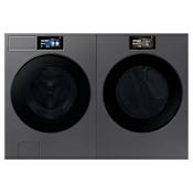 Samsung Bespoke 27 Inch Wide 5.3 Cu. Ft. Front Load Washer and 27 Inch Wide 7.6 Cu. Ft. Electric Dryer Laundry Pair with AI Bubble Wash Dark Steel