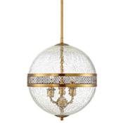 Savoy House Stirling 3 Light 12" Wide Pendant with Crackled Glass Orb Shade Warm Brass