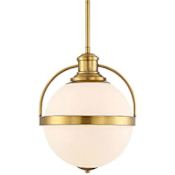 Savoy House Westbourne Single Light 12-3/4" Wide Pendant with White Opal Glass Shade Warm Brass