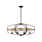 Savoy House Kirkland 6 Light 32" Wide Chandelier with Clear Glass Shades English Bronze / Warm Brass